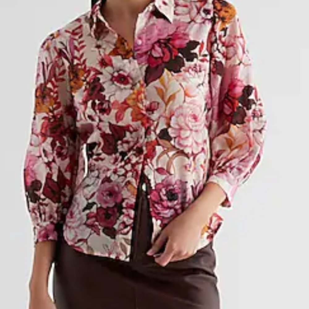 Brand new with tags Express Floral Portofino half Sleeve Shirt - Picture 1 of 5